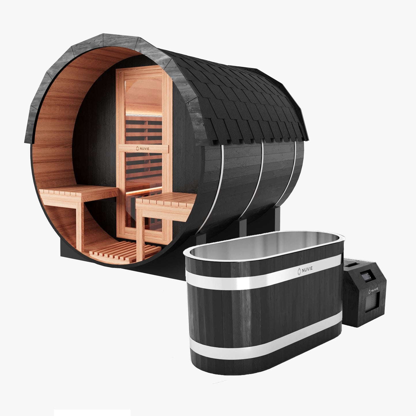 Fusion Hybrid Barrel Sauna & Ember Ice Bath - NUVIE Saunas