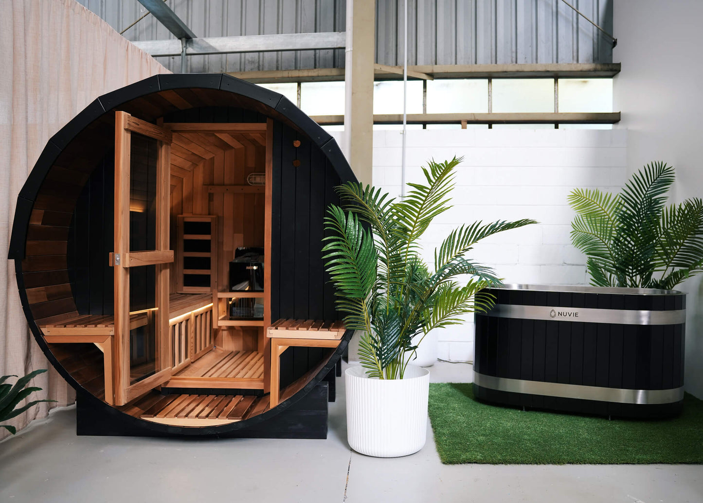 Fusion Hybrid Barrel Sauna & Ember Ice Bath - NUVIE Saunas