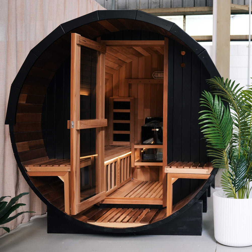 
                      
                        Fusion Hybrid Barrel Sauna & Ember Ice Bath - NUVIE Saunas
                      
                    